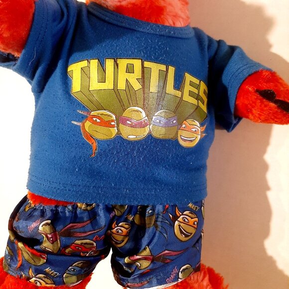 BUILD A BEAR 17" Plush Red Tie Dye DINOSAUR Stuffed Animal TMNT shirt and shorts - Picture 3 of 6